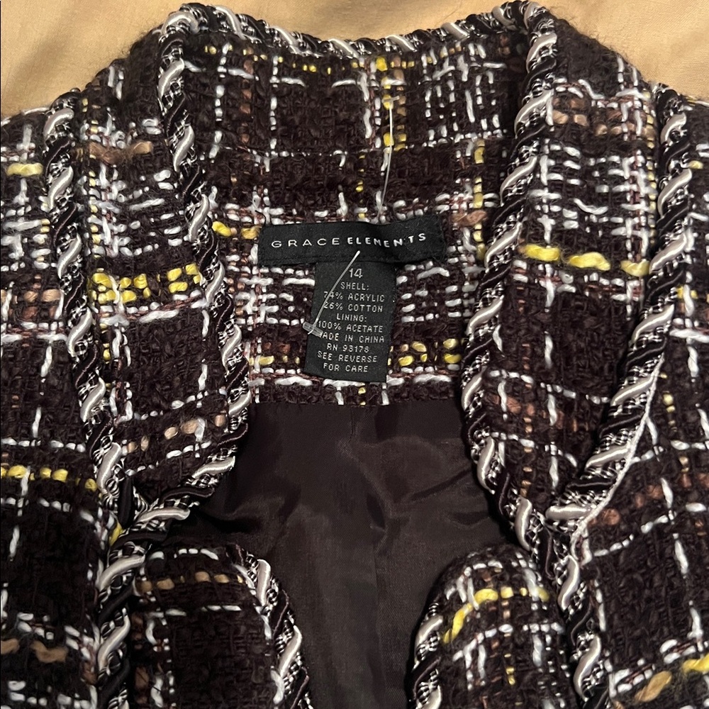Grace Elements Tweed Suit Blazer Jacket Size 14 - image 2